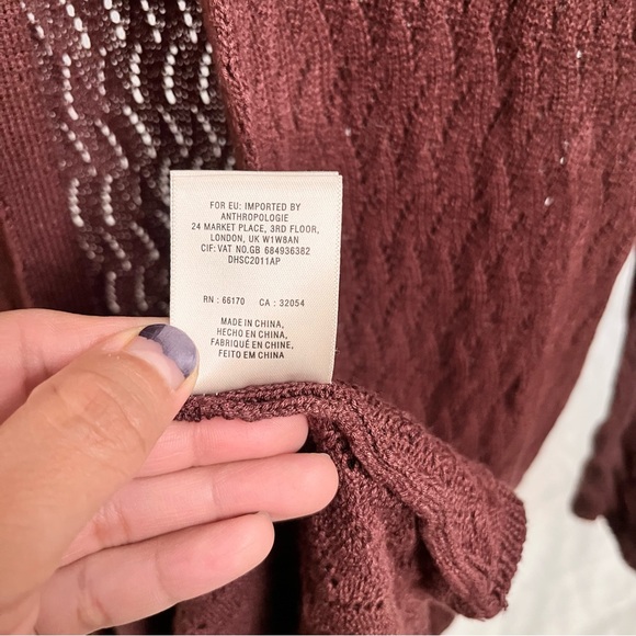 ANTHROPOLOGIE | PILCRO POINTELLE SWEATER DUSTER LONG CARIDGAN IN BROWN MEDIUM - Picture 9 of 10
